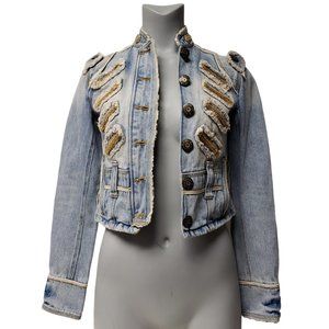 BB Dakota distressed denim military jacket . XS